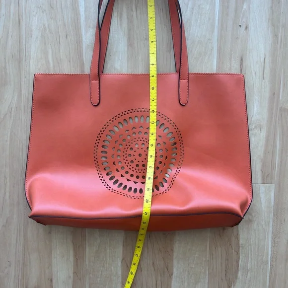 Neiman Marcus Tangerine Faux Leather Tote - Picture 3 of 11